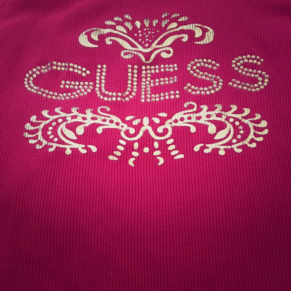 Guess Women's Hot Pink Tank Top with White Rhinestone Logo